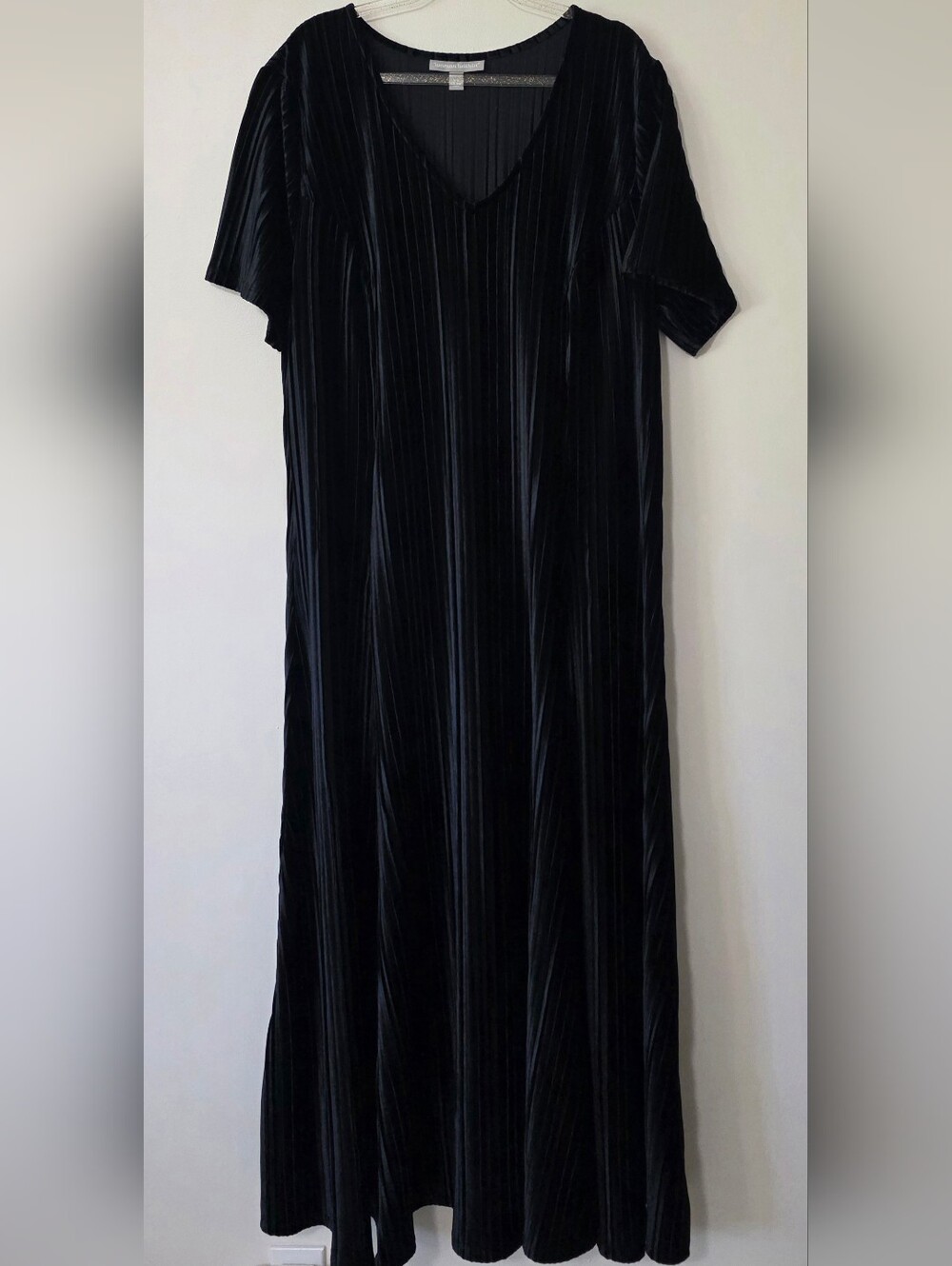 Woman Within Black Velvet Plissé Maxi Dress Gothic Elegance Dark Feminine 18W